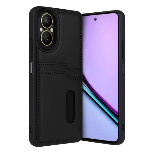 Mey İthalat®  Realme 12 Lite Kılıf Sara Kartvizitli Deri Kılıf - Siyah