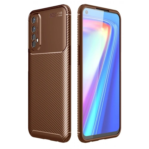 Mey İthalat®  Realme 7 Kılıf Auto Focus Karbon Kapak - Kahverengi