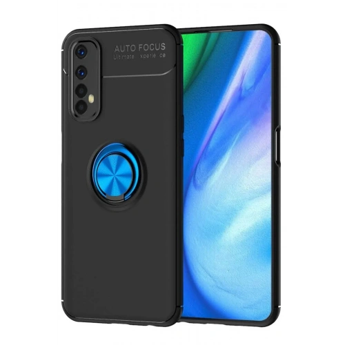 Mey İthalat®  Realme 7 Kılıf Range Yüzüklü Silikon - Siyah-Mavi