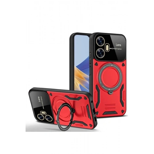 Mey İthalat®  Realme C55 Kılıf Joy Lens Standlı Kapak - Kırmızı