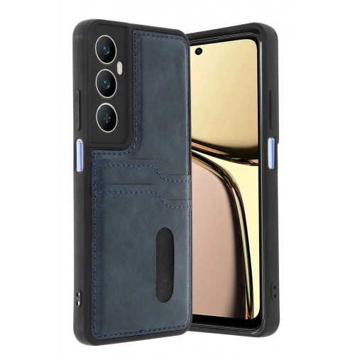 Mey İthalat®  Realme C65 Sara Kartvizitli Deri Kılıf - Lacivert