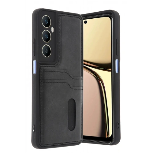 Mey İthalat®  Realme C65 Sara Kartvizitli Deri Kılıf - Siyah