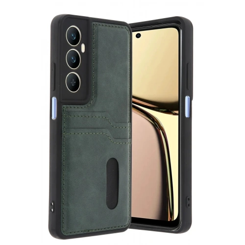 Mey İthalat®  Realme C65 Sara Kartvizitli Deri Kılıf - Yeşil