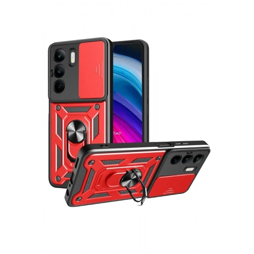 Mey İthalat®  Realme C75 4G Kılıf Pars Lens Yüzüklü Silikon - Kırmızı