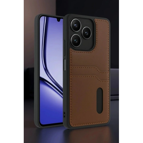 Mey İthalat®  Realme Note 50 4G Kılıf Sara Kartvizitli Deri Kılıf - Siyah