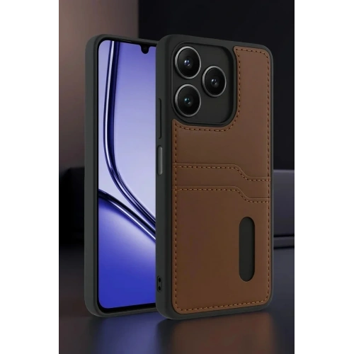Mey İthalat®  Realme Note 50 4G Kılıf Sara Kartvizitli Deri Kılıf - Taba