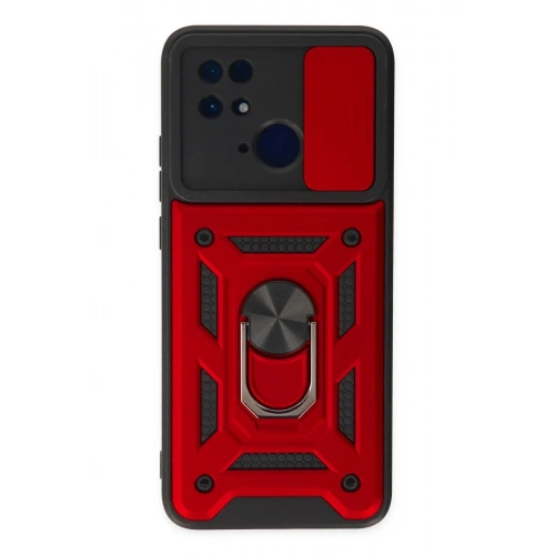 Mey İthalat®   Redmi 10C Kılıf Pars Lens Yüzüklü Silikon - Kırmızı