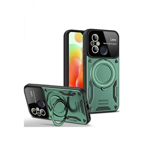 Mey İthalat®   Redmi 12C Kılıf Joy Lens Standlı Kapak - Koyu Yeşil