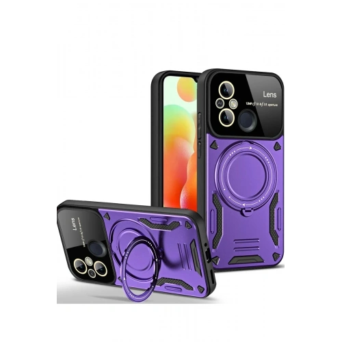 Mey İthalat®   Redmi 12C Kılıf Joy Lens Standlı Kapak - Mor