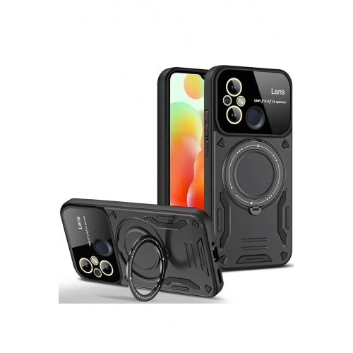 Mey İthalat®   Redmi 12C Kılıf Joy Lens Standlı Kapak - Siyah