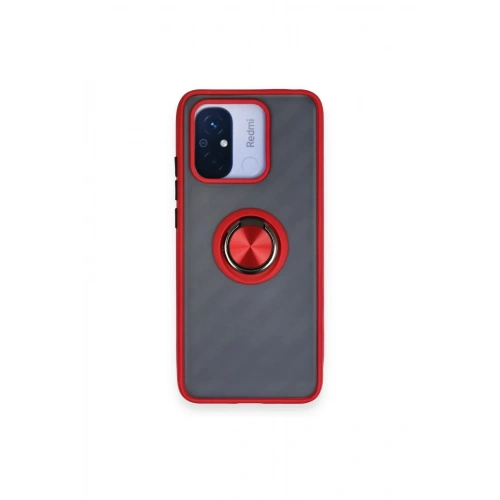 Mey İthalat®   Redmi 12C Kılıf Montreal Yüzüklü Silikon Kapak - Kırmızı