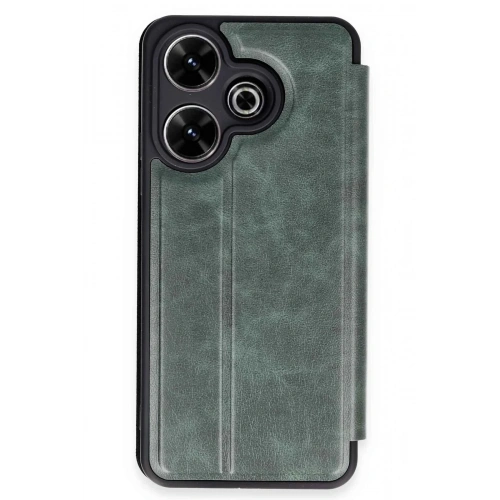 Mey İthalat®   Redmi 13 4G Kılıf Flip Cover - Koyu Yeşil