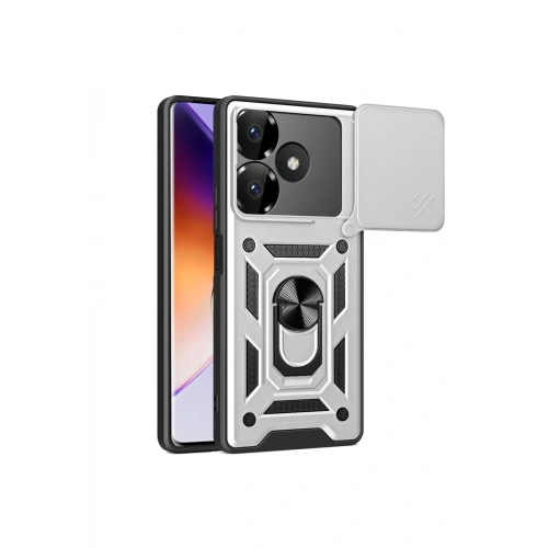Mey İthalat®   Redmi 13 4G Kılıf Pars Lens Yüzüklü Silikon - Gümüş
