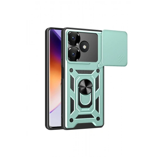 Mey İthalat®   Redmi 13 4G Kılıf Pars Lens Yüzüklü Silikon - Yeşil