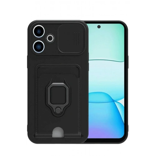 Mey İthalat®   Redmi 13 4G Kılıf Zuma Kartvizitli Yüzüklü Silikon - Siyah