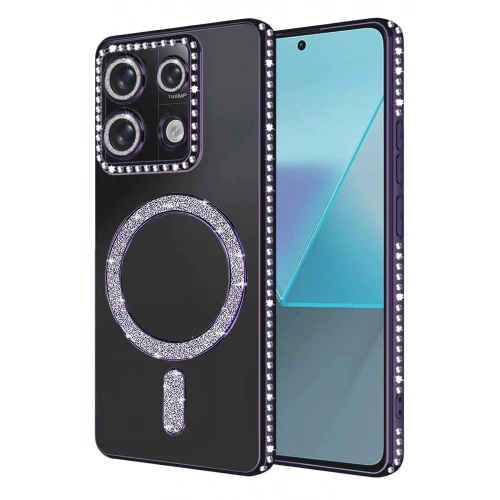 Mey İthalat®   Redmi 13C Joke Simli Magneticsafe Kılıf - Derin Mor