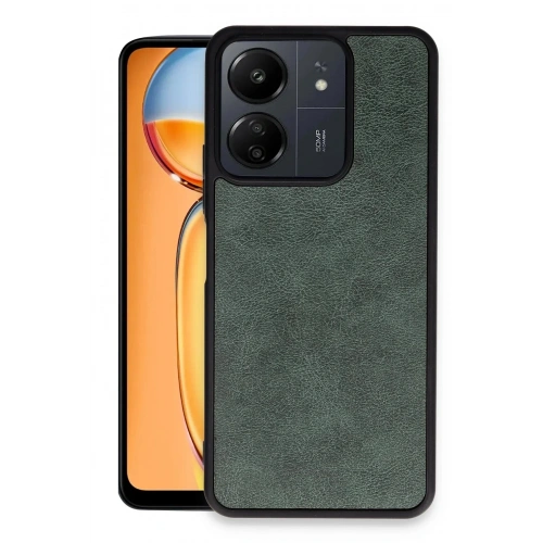 Mey İthalat®   Redmi 13C Kılıf Aras Deri Kapak - Koyu Yeşil