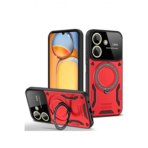 Mey İthalat®   Redmi 13C Kılıf Joy Lens Standlı Kapak - Kırmızı