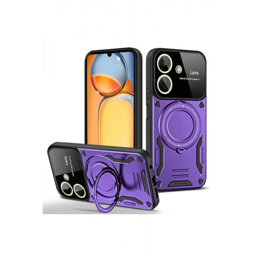 Mey İthalat®   Redmi 13C Kılıf Joy Lens Standlı Kapak - Mor