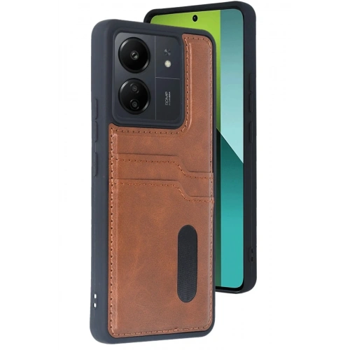 Mey İthalat®   Redmi 13C Kılıf Sara Kartvizitli Deri Kılıf - Taba