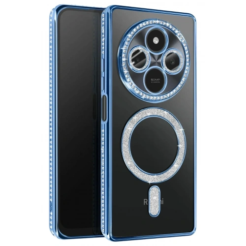 Mey İthalat®   Redmi 14C Joke Simli Magneticsafe Kılıf - Mavi