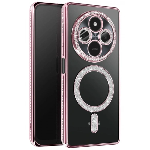 Mey İthalat®   Redmi 14C Joke Simli Magneticsafe Kılıf - Pembe