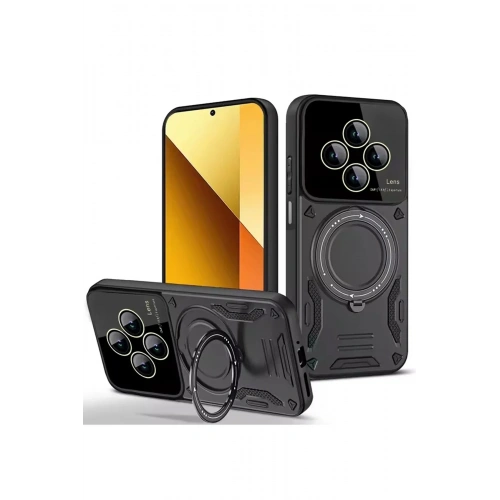 Mey İthalat®   Redmi 14C Kılıf Joy Lens Standlı Kapak - Siyah