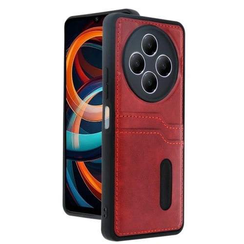Mey İthalat®   Redmi 14C Kılıf Sara Kartvizitli Deri Kılıf - Kırmızı