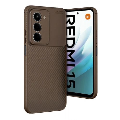 Mey İthalat®   Redmi 15 4G Auto Focus Karbon Kapak - Kahverengi