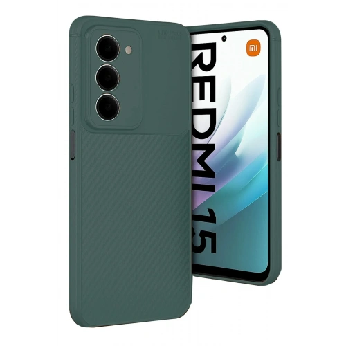Mey İthalat®   Redmi 15 4G Auto Focus Karbon Kapak - Koyu Yeşil