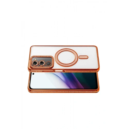 Mey İthalat®   Redmi 15 4G Joke Simli Magneticsafe Kılıf - Turuncu