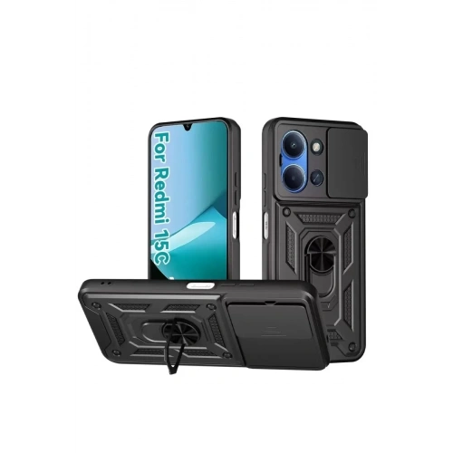 Mey İthalat®   Redmi 15C 4G Pars Lens Yüzüklü Silikon - Siyah