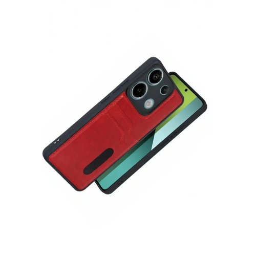 Mey İthalat®   Redmi 15C 4G Sara Kartvizitli Deri Kılıf - Kırmızı