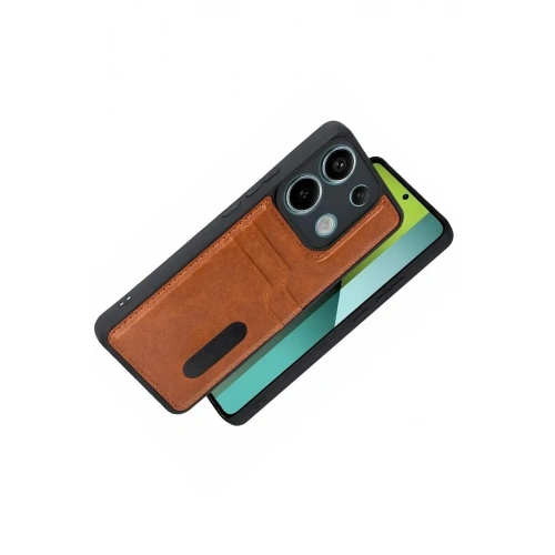 Mey İthalat®   Redmi 15C 4G Sara Kartvizitli Deri Kılıf - Taba