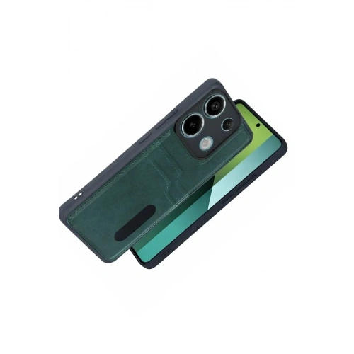 Mey İthalat®   Redmi 15C 4G Sara Kartvizitli Deri Kılıf - Yeşil