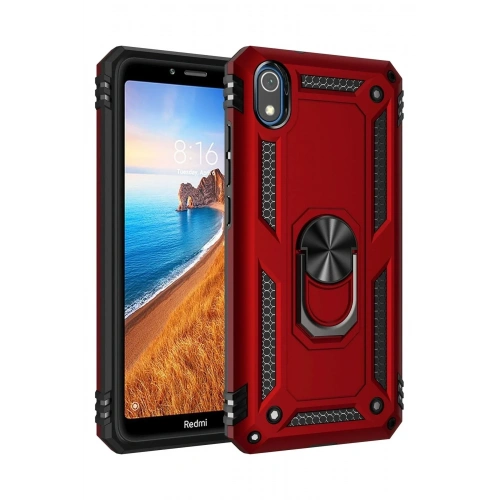 Mey İthalat®   Redmi 7A Kılıf Sofya Yüzüklü Silikon Kapak - Kırmızı
