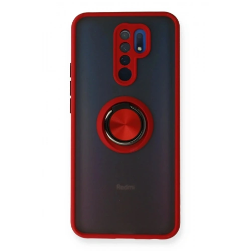 Mey İthalat®   Redmi 9 Kılıf Montreal Yüzüklü Silikon Kapak - Kırmızı