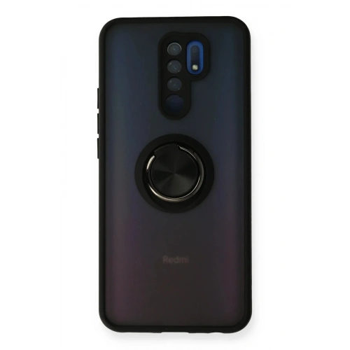 Mey İthalat®   Redmi 9 Kılıf Montreal Yüzüklü Silikon Kapak - Siyah
