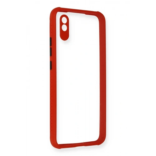 Mey İthalat®   Redmi 9A Kılıf Miami Şeffaf Silikon - Kırmızı