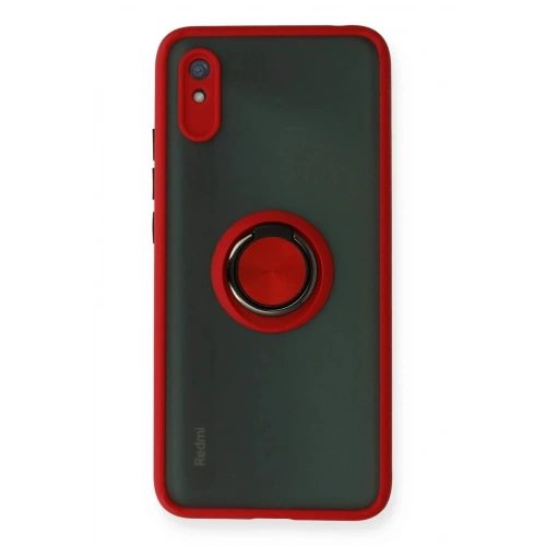 Mey İthalat®   Redmi 9A Kılıf Montreal Yüzüklü Silikon Kapak - Kırmızı