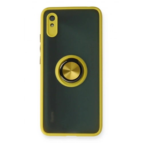 Mey İthalat®   Redmi 9A Kılıf Montreal Yüzüklü Silikon Kapak - Sarı