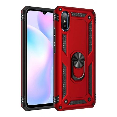 Mey İthalat®   Redmi 9A Kılıf Sofya Yüzüklü Silikon Kapak - Kırmızı