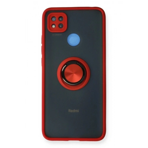 Mey İthalat®   Redmi 9C Kılıf Montreal Yüzüklü Silikon Kapak - Kırmızı