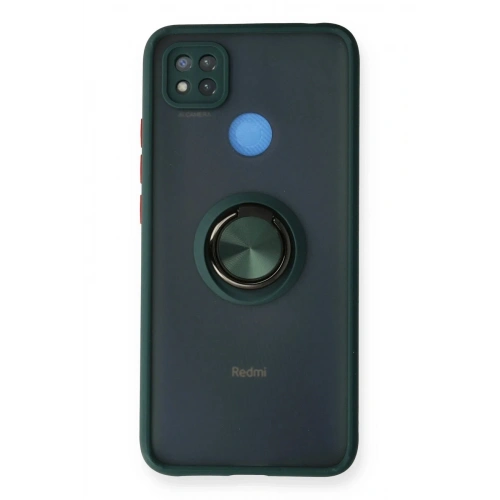 Mey İthalat®   Redmi 9C Kılıf Montreal Yüzüklü Silikon Kapak - Yeşil