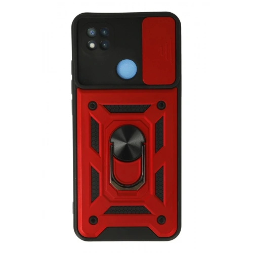 Mey İthalat®   Redmi 9C Kılıf Pars Lens Yüzüklü Silikon - Kırmızı