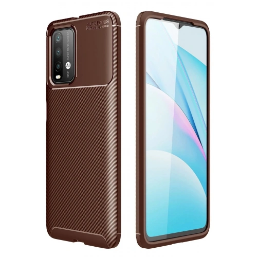 Mey İthalat®   Redmi 9T Kılıf Auto Focus Karbon Kapak - Kahverengi