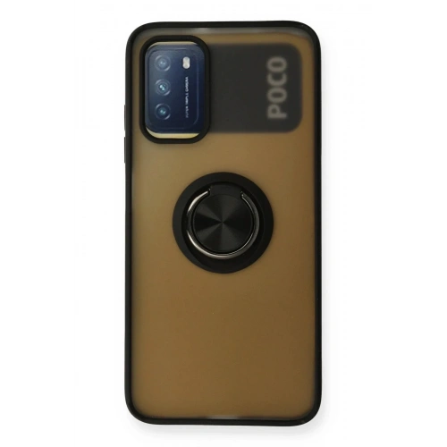 Mey İthalat®   Redmi 9T Kılıf Montreal Yüzüklü Silikon Kapak - Siyah