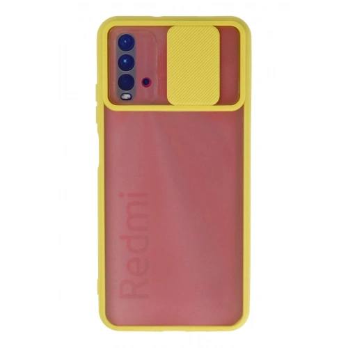 Mey İthalat®   Redmi 9T Kılıf Palm Buzlu Kamera Sürgülü Silikon - Sarı
