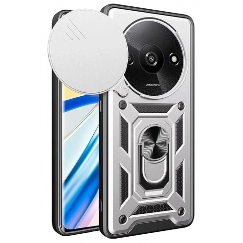 Mey İthalat®   Redmi A3 4G Kılıf Pars Lens Yüzüklü Silikon - Gümüş
