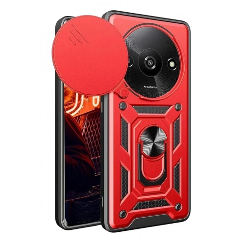 Mey İthalat®   Redmi A3 4G Kılıf Pars Lens Yüzüklü Silikon - Kırmızı